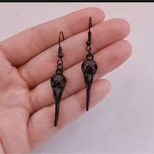 Black solid titanium Gothic raven skull earrings new unisex grunge
